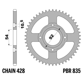 PBR Standard C45 Steel Rear Sprocket 835 - 428 YAMAHA SR / TZR 125cc 1982-2003