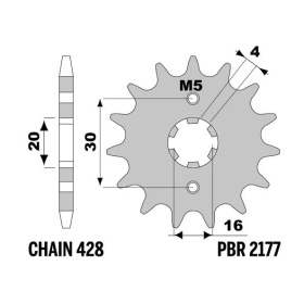 PBR Steel Standard Front Sprocket 2177 - 428 YAMAHA TT-R / YBR 125cc 2000-2022