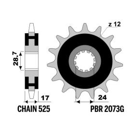 PBR Steel Noise-Free Front Sprocket 2073 - 525 HONDA CB / CBF 600cc 1997-2007