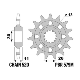 PBR Steel Standard Front Sprocket 579M - 520 YAMAHA FZ8 / MT-09 / MT-10 / YZF-R1 800-1000cc 1998-2024