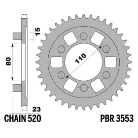 PBR Standard C45 Steel Rear Sprocket 3553 - 520 APRILIA AF1 125cc 1988-1992