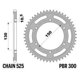 PBR Tempered C45 Steel Rear Sprocket 300 - 525 HONDA / YAMAHA 600-900cc 1987-2015