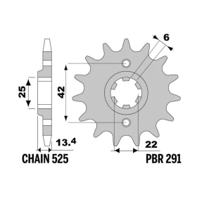 PBR Steel Standard Front Sprocket 291 - 525 HONDA CB / REBEL 450cc 1983-1992