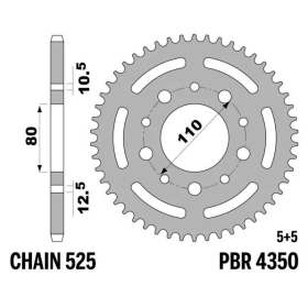 PBR Tempered C45 Steel Rear Sprocket 4350 - 525 HONDA / TRIUMPH / YAMAHA 85-1000cc 85-19