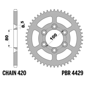 PBR Standard Steel Rear Sprocket 4429 - 420 RIEJU NKD / RR / SMX / SPIKE 50cc 1996-2010