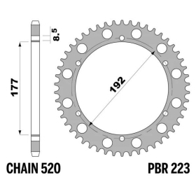 PBR Ultra-Light Aluminium Rear Sprocket 223 - 520 ​​​​​​​HUSQVARNA WR 125-400cc 1979-1989