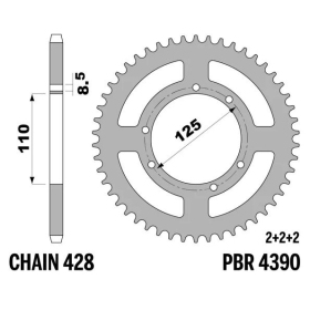 PBR Standard C45 Steel Rear Sprocket 4390 - 428 ​​​​​​​SHERCO SE / SM 50-125cc 2003-2024