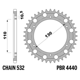 PBR Standard C45 Steel Rear Sprocket 4440 - 532 Yamaha YZF R6 600 2003-2005