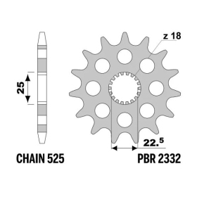 PBR Steel Standard Front Sprocket 2332 - 525 TRIUMPH BONNEVILLE / SCRAMBLER / THRUXTON 1200cc 2016-2025