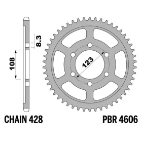 PBR Standard C45 Steel Rear Sprocket 4606 - 428 APRILIA RS4 / TUONO 125cc 2010-2024