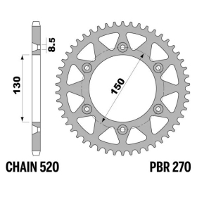 PBR Ultra-Light Aluminium Rear Sprocket 270 - 520 FANTIC / GAS GAS / RIEJU / YAMAHA 110-650cc 1988-2025