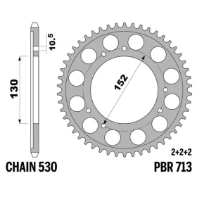 PBR Standard C45 Steel Rear Sprocket 713 - 530 CAGIVA ELEFANT / GRAN CANYON / LUCKY EXPLORER 750-900cc 1990-1999