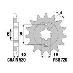 PBR Steel Standard Front Sprocket 720 - 520 CAGIVA FRECCIA / MITO / N90 / RAPTOR / SUPERCITY / TAMANACO 125cc 1987-2014