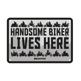 Oxford Garage Metal Sign: Handsome Biker Lives Here