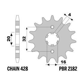 PBR Steel Standard Front Sprocket 2182 - 428 BETA / HM / HUSQVARNA / MOTOR HISPANIA / RIEJU / YAMAHA 125cc 2004-2024