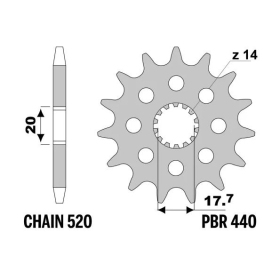 PBR Steel Standard Front Sprocket 440 - 520 ​​​​​​​GAS GAS EC / MC / SM / YAMAHA DT / WR / YZ 125-200cc 1987-2015