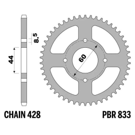 PBR Standard Steel Rear Sprocket 833 - 428 ​​​​​​​YAMAHA DT / TT 50-125cc 1983-2001