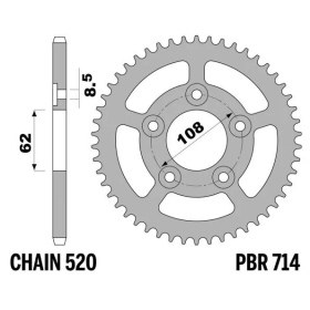 PBR Standard C45 Steel Rear Sprocket 714 - 520 APRILIA / CAGIVA 125cc 1989-2014