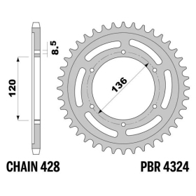 PBR Standard C45 Steel Rear Sprocket 4324 - 428 YAMAHA TDR 125 1993-2002