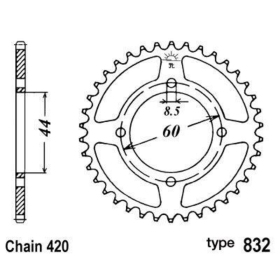 B1 galinė žvaigždutė - 420 52 dantukai YAMAHA DT50R 1977-1998