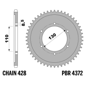 PBR Standard C45 Steel Rear Sprocket 4372 - 428 YAMAHA TZR / YBR 125-250cc 1993-2010