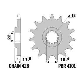 PBR Steel Standard Front Sprocket 4101 - 428 KAWASAKI KLX / SUZUKI DR / DR-Z 125cc 1985-2019