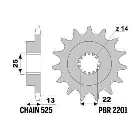 PBR Steel Standard Front Sprocket 2201 - 525 ​​​​​​​MOTO MORINI SCRAMBLER / MILANO / GRANPASSO / CORSARO 1200cc 2007-2024