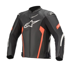 Alpinestars Leather jacket Faster AirFlow v2 Black/Red Fluo