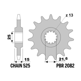 PBR Steel Standard Front Sprocket 2082 - 525 KAWASAKI NINJA / TRIUMPH DAYTONA / SPEED FOUR / TT 600cc 1995-2006