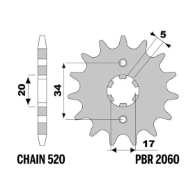 PBR Steel Standard Front Sprocket 2060 - 520 ​​​​​​​HONDA CRF / TRX-S / TRX-D 200-230cc 1986-2019