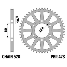 PBR Tempered C45 Steel Rear Sprocket 478 - 520 CF MOTO / KAWASAKI / POLARIS 325-1000cc 1988-2025