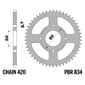 PBR Standard Steel Rear Sprocket 834 - 420 YAMAHA CHAPPY / PW / TT-R 50-110cc 1986-2024