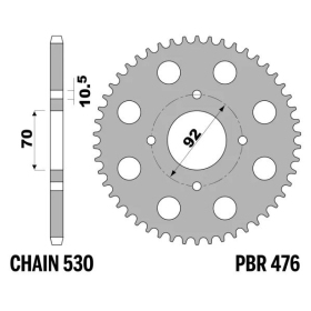 PBR Standard C45 Steel Rear Sprocket 476 - 530 ​​​​​​​KAWASAKI Z / KH / GPZ 250-440cc 1974-1985