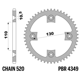 PBR Standard C45 Steel Rear Sprocket 4349 - 520 ​​​​​​​HONDA ATC-R / TRX 250-300cc 1983-2007