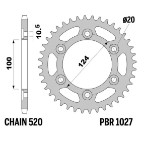 PBR Tempered C45 Steel Rear Sprocket 1027 - 520 DUCATI / TRIUMPH 350-900cc 75-14