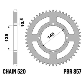 PBR Standard C45 Steel Rear Sprocket 857 - 520 MZ / YAMAHA 125-660cc 1980-2004