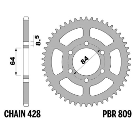 PBR Standard C45 Steel Rear Sprocket 809 - 428 SUZUKI DR 125cc 1982-2000