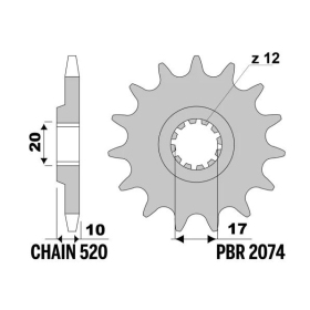 PBR Steel Standard Front Sprocket 2074 - 520 HUSQVARNA CR / WR 125cc 1980-2014