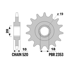 PBR Steel Standard Front Sprocket 2353 - 520 ​​​​​​​ZONTES 125cc 2021-2024