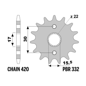 PBR Steel Standard Front Sprocket 332 - 420 ​​​​​​​HONDA CR / CRF / XR 50-85cc 1986-2024