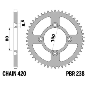 PBR Standard C45 Steel Rear Sprocket 238 - 420 HONDA CRF / XR 80-110cc 1995-2024