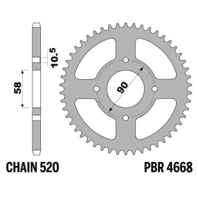 PBR Standard C45 Steel Rear Sprocket 4668 - 520 HONDA VT / KTM DUKE 125cc 1999-2013