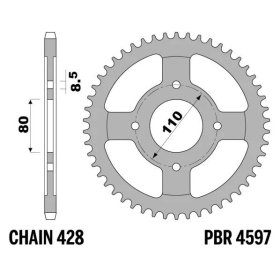 PBR Standard C45 Steel Rear Sprocket 4597 - 428 HONDA CB / CBF 125cc 2009-2024