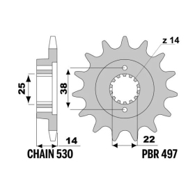 PBR Steel Standard Front Sprocket 497 - 530 CAGIVA / DUCATI / SUZUKI 250-900cc 1987-2018