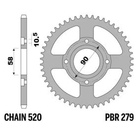 PBR Standard C45 Steel Rear Sprocket 279 - 520 HONDA / KTM 125-250cc 87-18