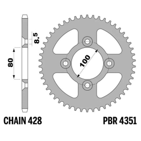 PBR Standard Steel Rear Sprocket 4351 - 428 HONDA CRF / XR 100-125cc 1985-2024