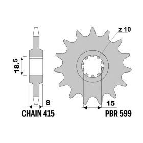 PBR Steel Standard Front Sprocket 599 - 428 ​​​​​​​Aprilia Red Rose / RS / RX 50cc 1991-1999