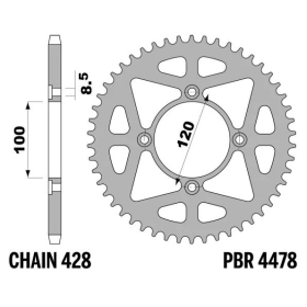 PBR Standard Steel Rear Sprocket 4478 - 428 BETA RE / RR 125cc 2005-2017