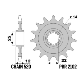 PBR Steel Standard Front Sprocket 2102 - 520 GAS GAS EC / FSE / MC / SM / WILD HP 125-515cc 1999-2020