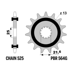 PBR Steel Noise-Free Front Sprocket 564 - 525 CAGIVA / GAS GAS / KAWASAKI / SUZUKI / TRIUMPH / YAMAHA 125-1000cc 1991-2025